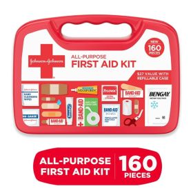 Johnson & Johnson All-Purpose Portable Compact First Aid Kit, 160-Piece Set for Travel and Home