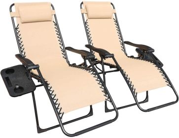 Zero Gravity Chair Patio Folding Lawn Lounge Chairs Outdoor Foldable Camp Reclining Lounge Chair with sidetable for Backyard Porch Swimming Pools (Color: Beige)