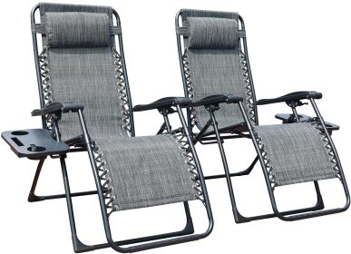 Zero Gravity Chair Patio Folding Lawn Lounge Chairs Outdoor Foldable Camp Reclining Lounge Chair with sidetable for Backyard Porch Swimming Pools (Color: Grey)